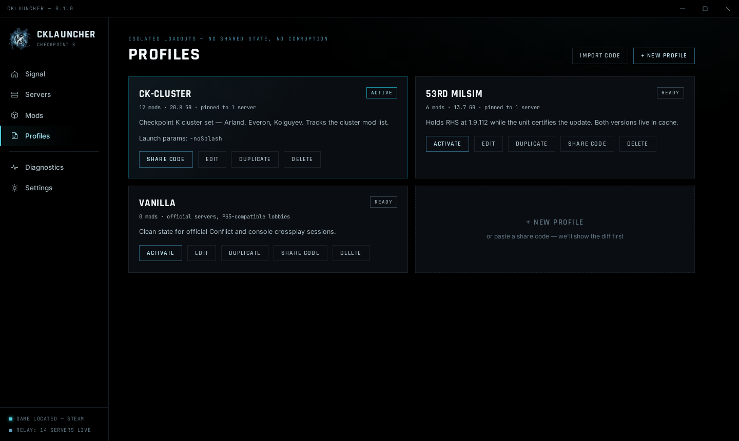 Mod profiles with version cache