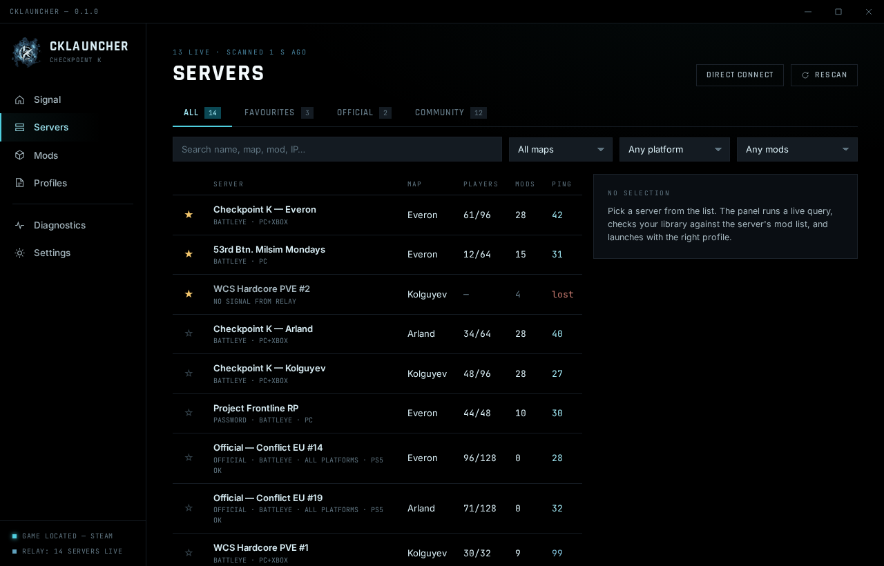 CKLauncher server browser